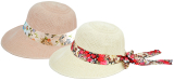 Hat Ladies Cream/beige With Floral Ribbon