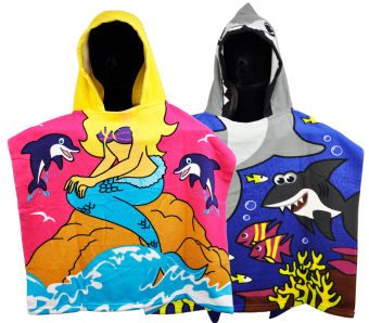 Childs Poncho Towel With Hood  2 Asstd