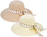 Hat Ladies Cream/beige With Dotted Ribbon