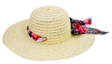 Hat Ladies 57cm Wide Brim Floral Ribbon